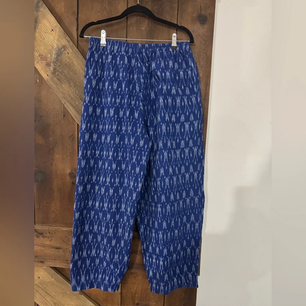 Marketplace Blue Patterned Linen Pants with Pockets - Picture 4 of 4
